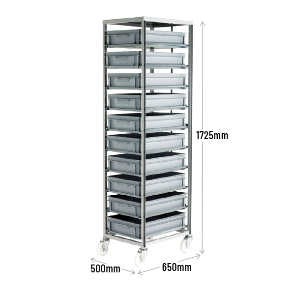 Adjustable Mobile Tray Rack Complete with 10 × Euro Containers