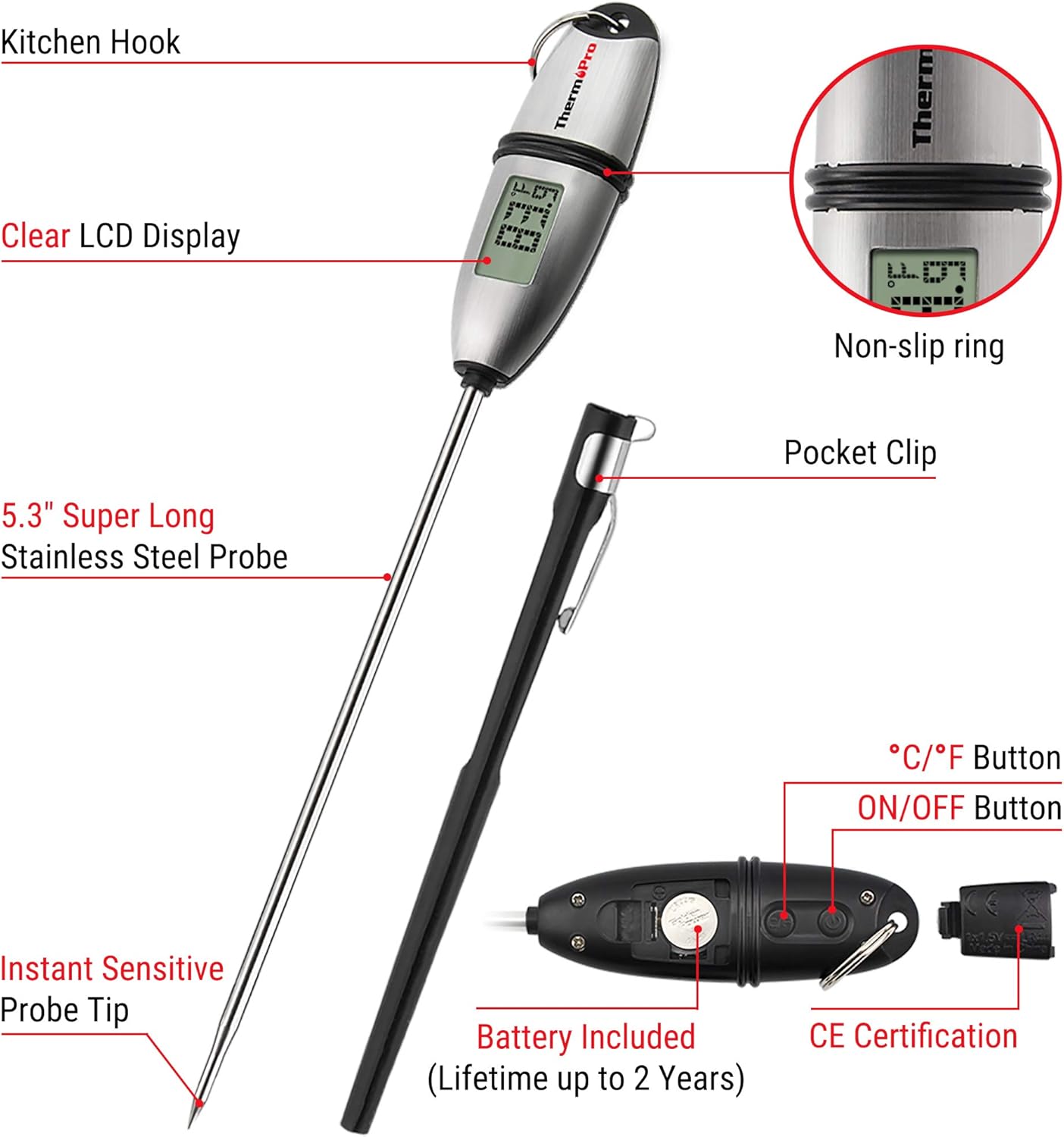 ThermoPro Digital Food Thermometer with Long Probe