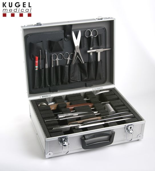 KUGEL Post Mortem Instrument Set 2, with aluminum case (22 Instruments)