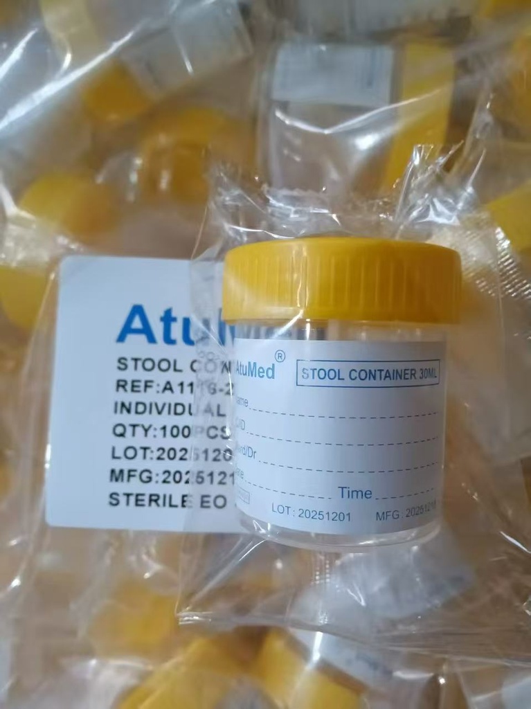 AtuMed Sterile Stool Containers, short, 30mL