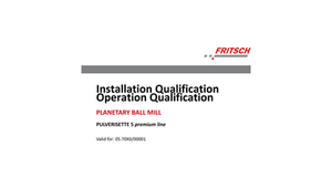 FRITSCH PULVERISETTE™ 5 Premium IQ/OQ Documentation (Questionnaire Format) 