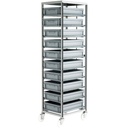 Adjustable Mobile Tray Rack Complete with 10 × Euro Containers & Breaks