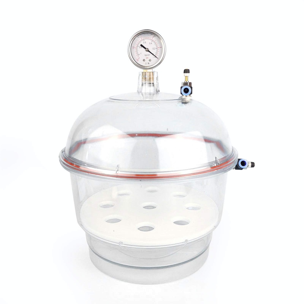 Polycarbonate Vacuum Desiccator with White Polypropylene Bottom, pressure gauge and PTFE Plug