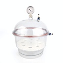 Polycarbonate Vacuum Desiccator with White Polypropylene Bottom, pressure gauge and PTFE Plug