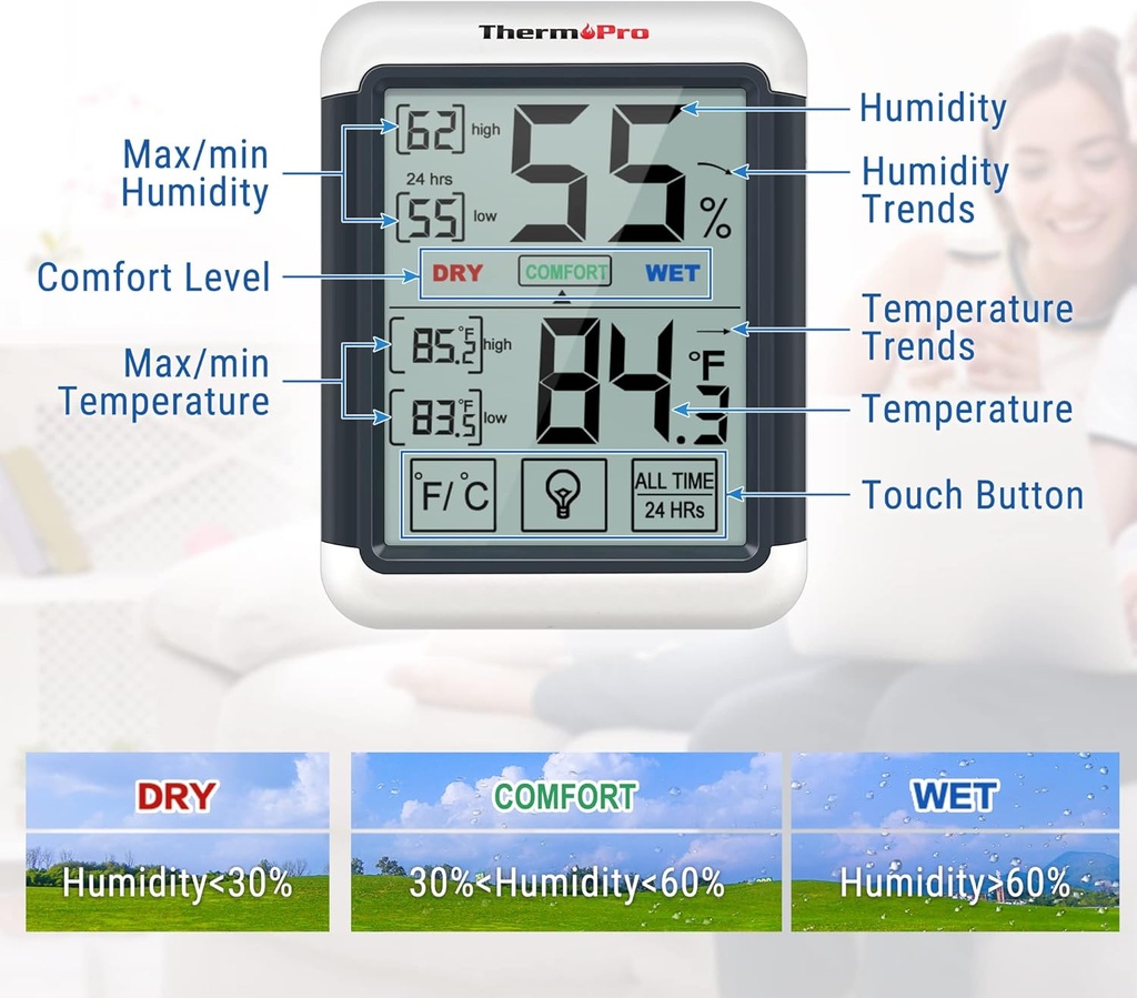 ThermoPro  Digital Thermohygrometer with LCD touch Screen