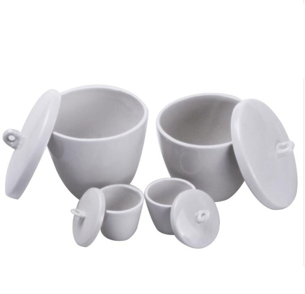 Porcelain Crucible, Medium Wall with Lid, Glazed