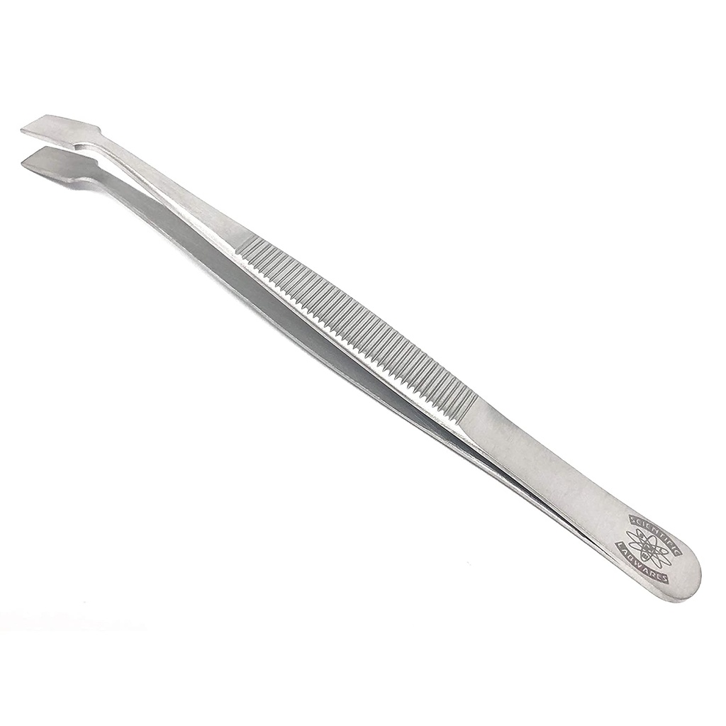 Stainless Steel Forceps with Offset Flat-Tips - Perfect for handling of membranes (4.75 in.)