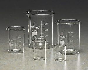 Glass beakers, low form, borosilicate glass 3.3, clear, with spout