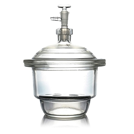 [8822-120] Borosilicate 3.3 Glass Vacuum Desiccator With Ground-In Stopcork & Porcelain Plate, Clear (Small, Ø 120mm)
