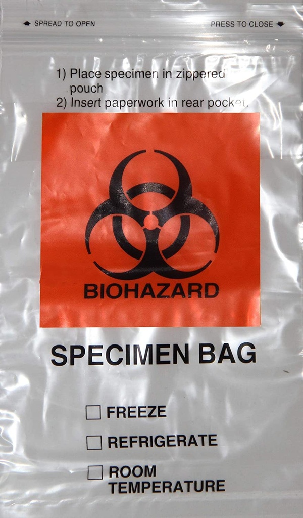 Specimen Biohazard Bags with Extra Pocket 6"x9"