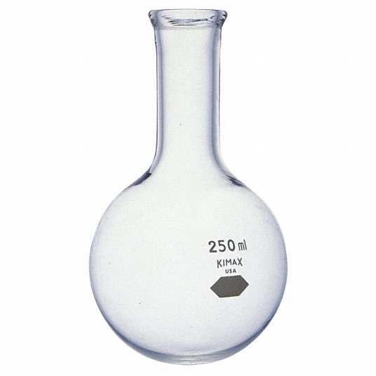 Boro. 3.3 glass round-bottom flask, narrow neck