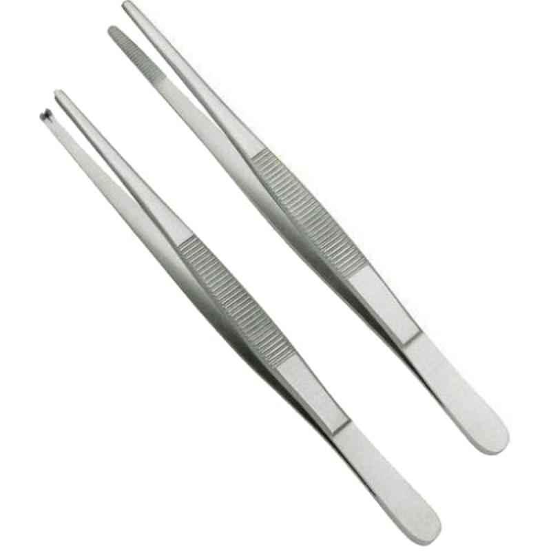 Forceps Plain Withh Serrated Round Tips Stainless Pollinated Forceps-120Mm