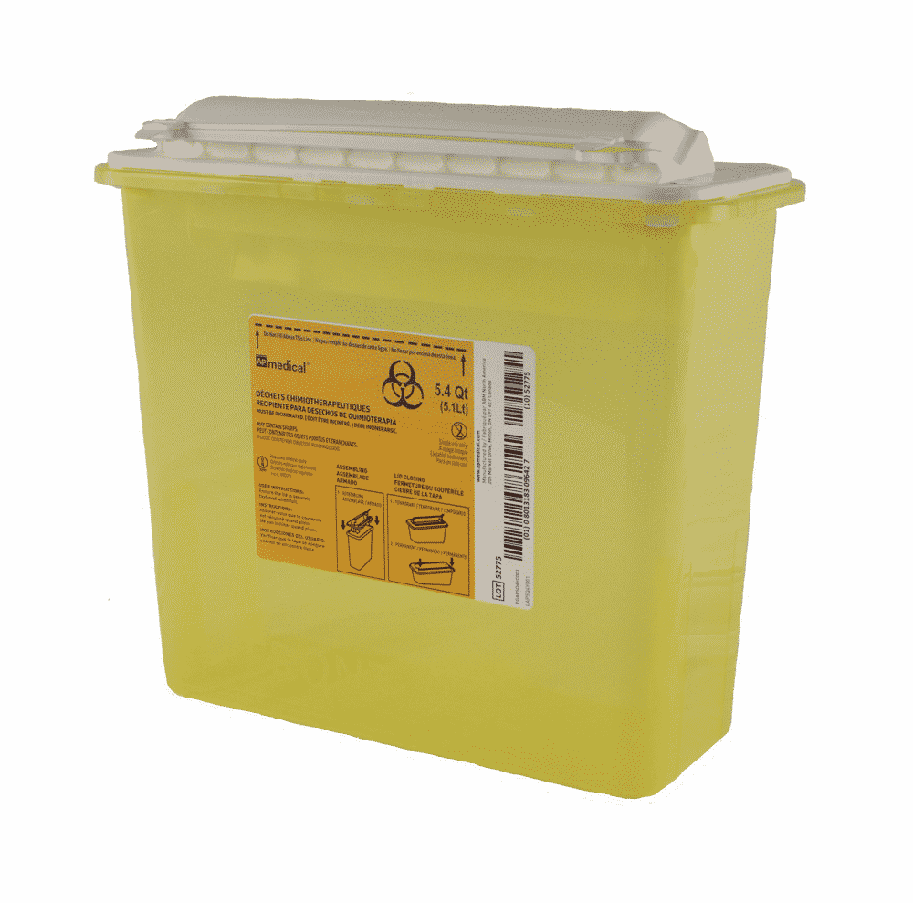 Plastic Sharps container, reusable, Yellow