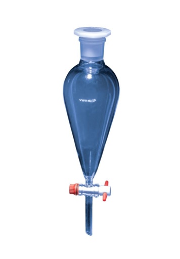 [532-0018] VWR®, Separating Funnel, Borosilicate 3.3 glass, Squibb with NS-PE stopper (Without graduation, 50mL, 19/26 NS Socket size)