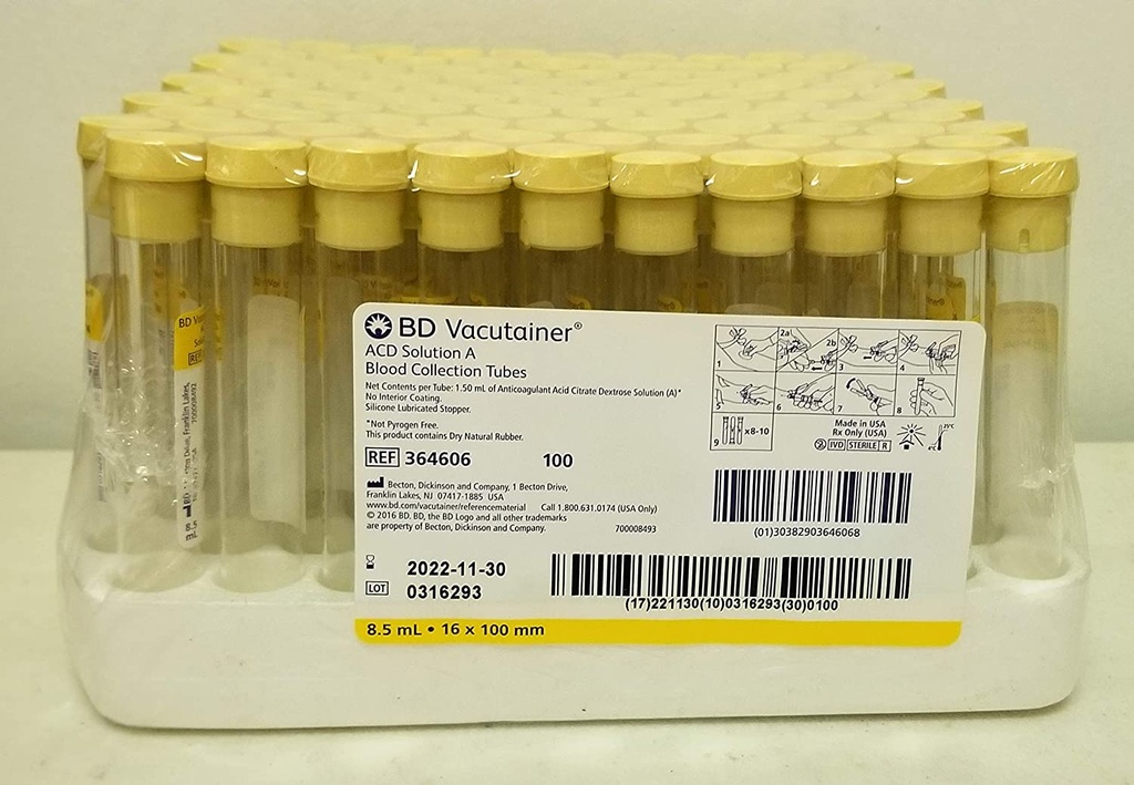 BD Vacutainer™ Glass ACD Solution A tube, Yellow Closure 8.5mL
