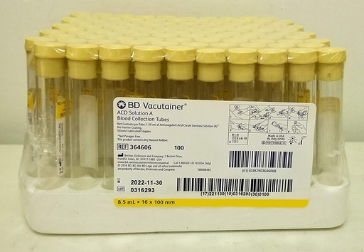 [366645] BD Vacutainer™ Glass ACD Solution A tube, Yellow Closure 8.5mL