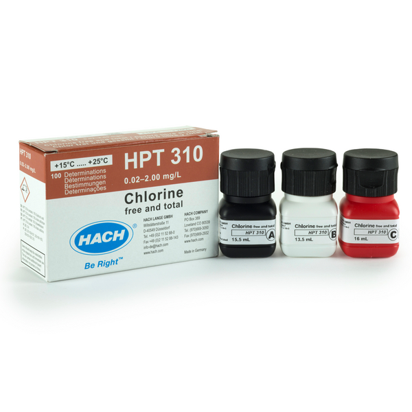 Hach Chlorine liquid DPD reagent set, 0.02-2.00mg/L Cl₂, for 100 Tests