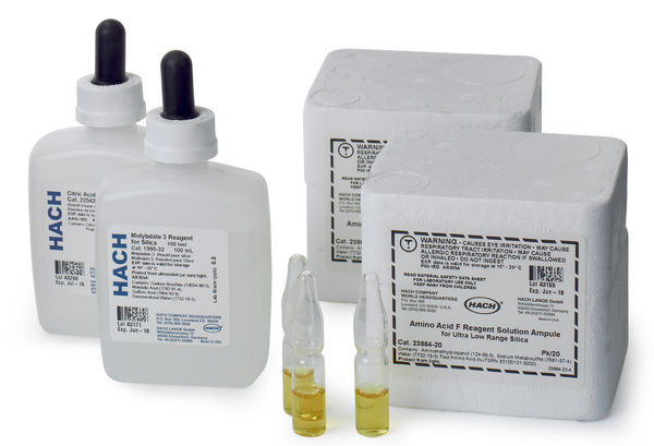 Hach Silica Reagent Set, 3-1000 µg/L SiO₂, for 40 Tests