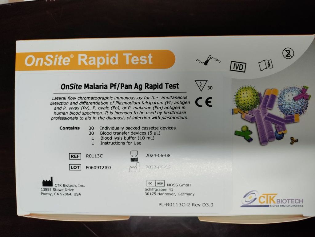 CTK Biotech OnSite® Malaria Pf/Pan Ag Rapid Test CE