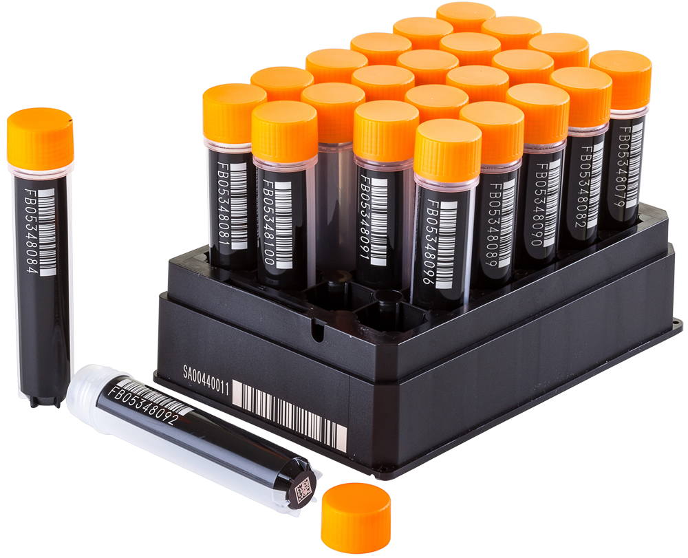 FluidX™ Rack, 24-format, with open bottom for reading on rack readers, suitable for 7.6ml Tri-coded Tubes