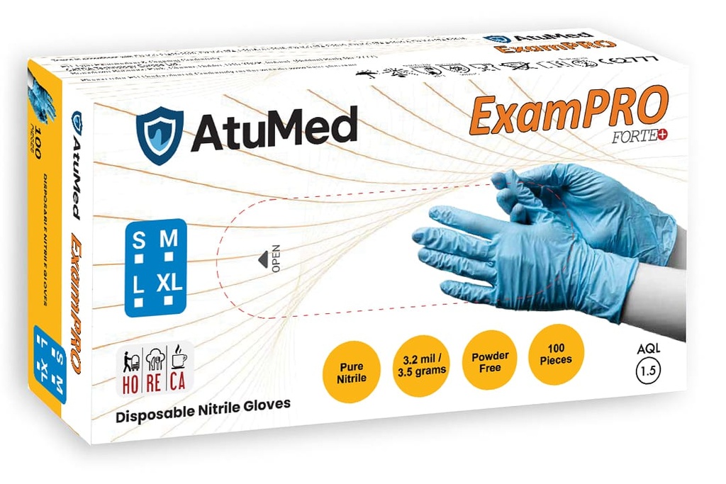 AtuMed ExamPro Nitrile Disposable Gloves – 3.2 mil, Powder-Free, Premium Grade