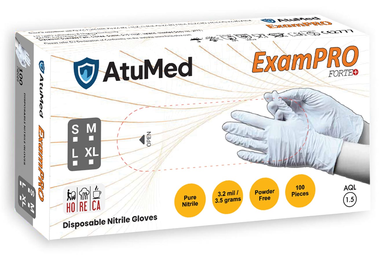 AtuMed ExamPro Nitrile Disposable Gloves – 3.2 mil, Powder-Free, Premium Grade
