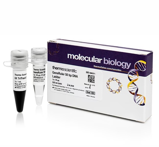 [SM0371] Thermo Scientific™ GeneRuler 50 bp DNA Ladder with  6X TriTrack DNA Loading Dye, 50 µg (50 µg with 1 mL Loading dye for 100 Applications)
