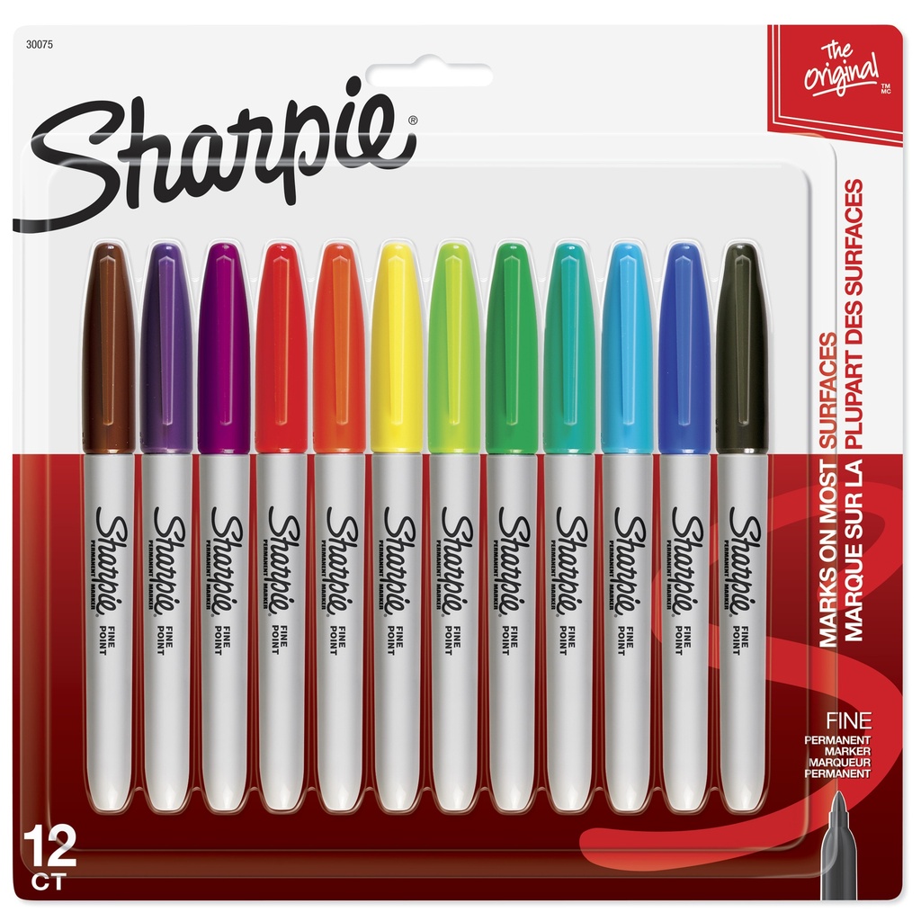 Sharpie Permanent Markers, Fine Point,0.3Mm,  Black, 12 Count Per Pack