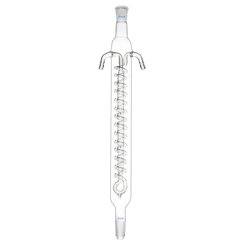Borosilicate Glass 3.3 Dimroth Reflux Condenser, Coiled Inner Tube, Standard Ground Joint