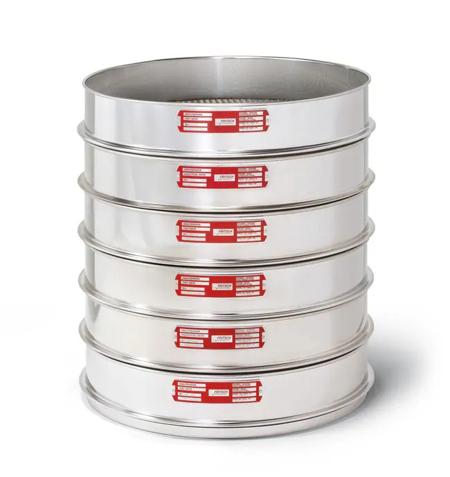 FRITSCH ANALYSETTE™ 18 Test Sieves (400x65 mm), according to ISO 3310-1, with compliance certificate