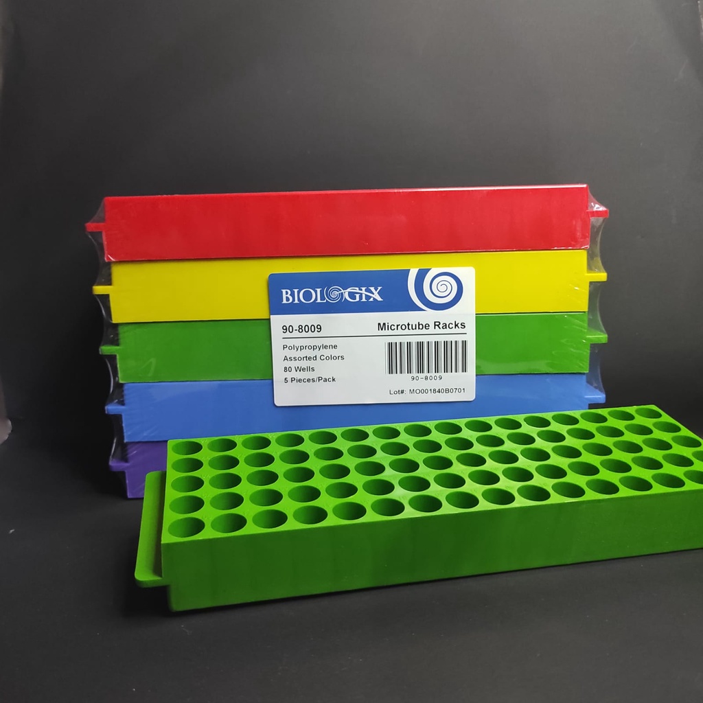 Biologix® Microtube Racks, Pp, 80-Wells, Autoclavable, 5 Assorted Colors