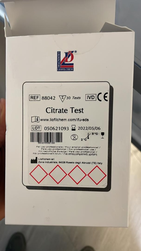 Liofilchem Citrate Test For The Identification Of Enterobacteriaceae And Non-Fermenting Gram-Negative Bacteria, 30 Tests