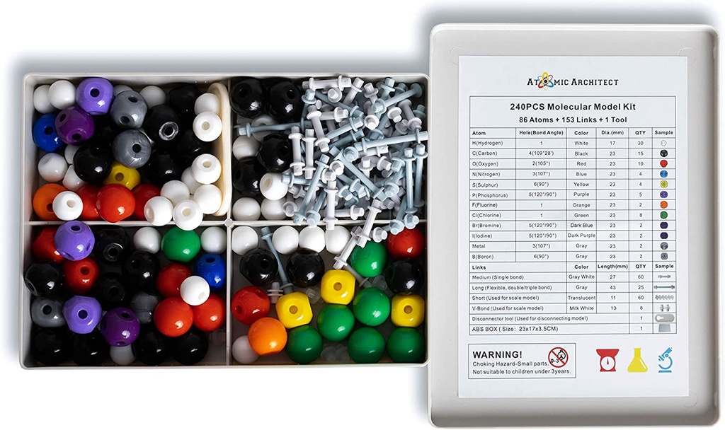Molecules Kit 240 Pcs(89 Pcs Of Atoms And 109 Pcs Of Links And 1 Pc Of Remover Tool) 