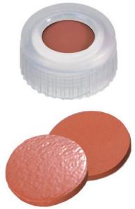 VWR Short screw caps with central hole, 6 mm and septa, ND9, Silicone white/PTFE blue, slitted
