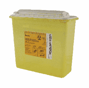 Plastic Sharps container, reusable, Yellow