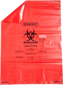 Scienceware® biohazard disposal bags, with Warning Label and Sterilization Indicator, Polypropylene, 24 in. (61 cm) × 36 in. (91 cm)