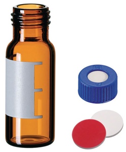 VWR HPLC/GC certified vial kit, amber glass, with label and filling lines, 1.5mL with septa caps