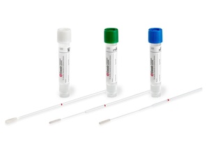 COPAN Single Regular Size Nylon® Flocked Swab with 80mm Breakpoint packaged with 1 mL Liquid Amies Medium in Skirted Tube with Plastic White Capture Cap - Individually Packaged, Sterile