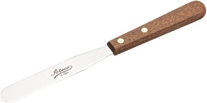 Pharmacist's spatula, stainless steel, with wooden handle, straight