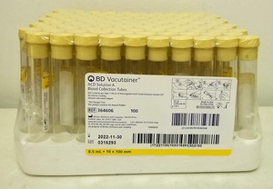 BD Vacutainer™ Glass ACD Solution A tube, Yellow Closure 8.5mL