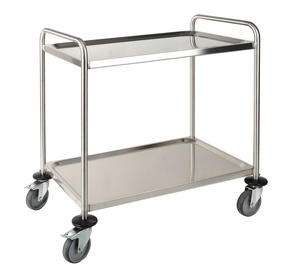 Laboratory trolley, Stainless Steel,  with two steering wheels with lock