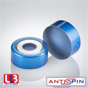 20mm Blue Bimetal Magnetic crimp cap with Blue Silicone/Clear PTFE septa Ultra Low Bleed (ULB) (0.125" Thickness)