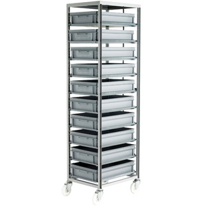 Adjustable Mobile Tray Rack Complete with 10 × Euro Containers & Breaks